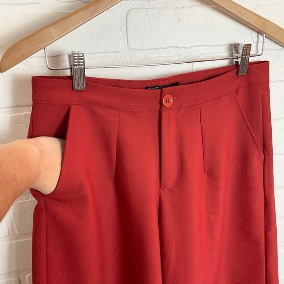 Zara Culotte Trousers Cropped Red Brick Cinnamon Wide leg Slash Pockets M - Picture 7 of 11